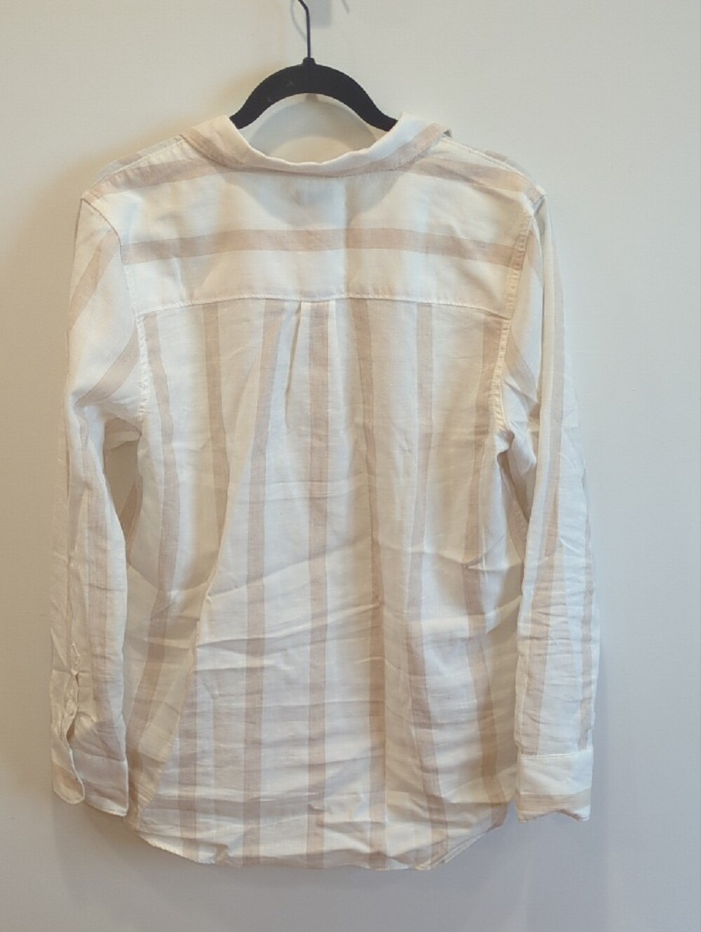 Coastal Minimalist Preppy Boho Faherty White Cream Stripe Linen Button Up Large - Picture 7 of 7